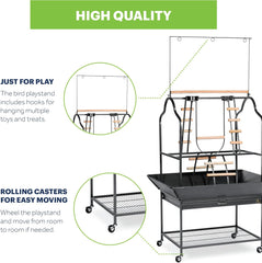 Prevue Pet Products Parrot Playstand with Wheels, Bird Stand Activity Play Center with Perches and Ladders, Indoor Outdoor Playground for Birds, Black Hammertone Finish