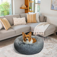 Best Friends by Sheri The Original Calming Donut Cat and Dog Bed in Shag Fur Taupe, Small 23"